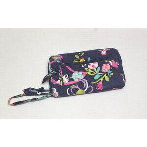 Vera Bradley Wristlet Wallet In Midnight With Multicolor Butterfly Floral Patter